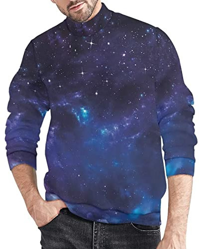 chaqlin Maglione da uomo slim fit lavorato a maglia maglione a collo alto, taglia S-4XL, Cielo stellato viola., 2XL
