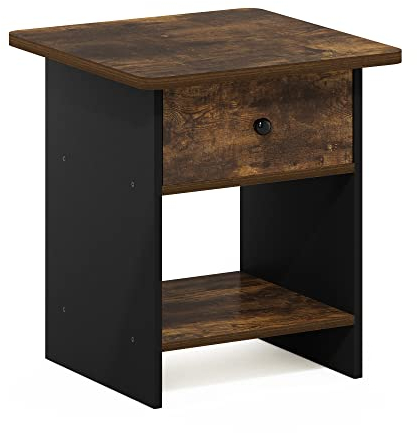 Furinno Dario Étagère de Rangement Chevet/Table de Nuit avec Tiroir-Poubelle, Engineered Wood, Pin Ambré/Noir, Paquet de 1