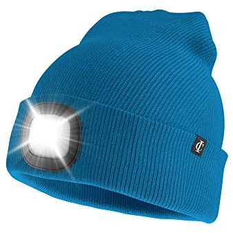 Idyllicomfort Led Lighted Beanie Hat,USB Rechargeable Hands Free Headlamp Cap, Unisex Winter Warmer Knit Hat with Light for Hiking Biking Camping Jogging, Gift for Men, Women, Teens Peacock Blue