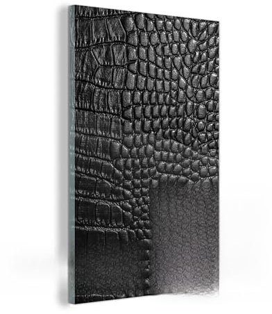 MuchoWow Glasbild Glasfoto Wandbild Bilder Deko 40x60 cm Leder - Textur - Schwarz - Grau