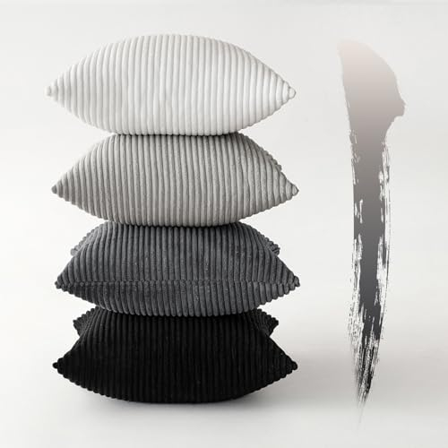MIULEE 4er Set Samt Kissenbezug Kissenhülle Kopfkissenbezug Dekorative Dekokissen Couchkissen Deko Bezug Sofakissenbezug für Wohnzimmer Schlafzimmer Büro 50x50 cm, Cord-Grau Serie