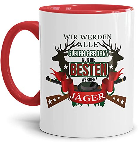 Tassendruck Tasse mit Spruch - Bester Jäger - Geschenk für Jäger, Jagd, Waidmann, Familie, Freunde, Spruchtasse, Büro | Innen & Henkel Rot, 300ml