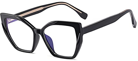 kachawoo Cat Eye Brillen Rahmen Anti Blaulicht Optische Brillen Frauen Polygon TR90 Brillen (black with clear)