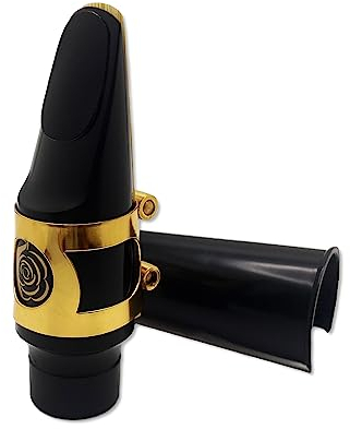 Mundstück-Set für Altsaxophon mit Blattschraube, einem Blatt und Kunststoffkappe (schwarz mit goldener Blattschraube 4C) für Saxophon in der Tonart Eb