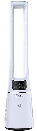 Midea SmartAir Cool & Purify Bladeless Fan with mSmartHome Mobile Phone App Controls - Oscillating Tower Fan - HEPA Filter - 12 Fan Speeds - White