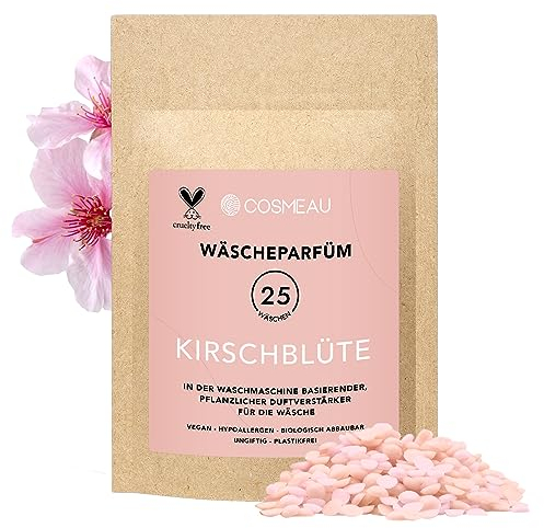 Cosmeau Wäscheparfüm Perlen Kirschblüte Nachfüllpackung - Nachhaltige Duftperlen für Waschmaschine - Bis zu 50 Waschladungen und 24 Wochen Frische - Plästik Frei, Vegan & Zero Waste