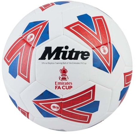 Mitre Training FA Cup Fußball | Hochleistungs-Trainingsball | sehr langlebiges Design, Ball, Weiß/Blau/Rot, 3
