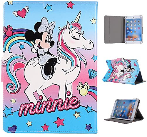 Case for 9-10.1 Inch Tablet, Leather Protective Cover for Fire HD 10, Huawei MediaPad T3/T5 10, Fusion5 10.1, Galaxy Tab A 10.1/Tab E 9.6, Lenovo Tab10 TB-X103F (Minnie mouse & Cute Unicorn)