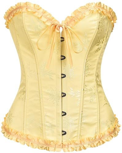 SZIVYSHI Corset Tops for Women, Bustier Shapewear Lingerie, Lace Waist Push Up Bodysuit Yellow Iris, Size M