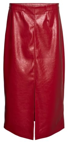 VERO MODA Damen VMCAMILLA Coated MIDI Skirt Midirock, Salsa, L