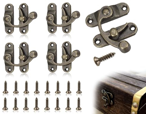 Lhbwhiz Confezione da 4 fermagli antichi,chiusure oscillanti in bronzo con 16 viti,ganci di bloccaggio vintage a destra,ganci a chiusura,chiusura a cerniera retrò,chiusura a gancio antica