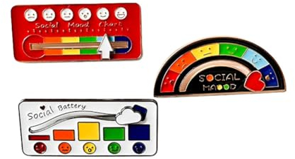 sunruchao3 PCS Social Battery Enamel Pins Social Mood Brooches Fun Enamel Emotional Pin Cartoon Lapel Pins Bag, Hat, Clothes, Jacket. Clothing Decoration Jewelry for Women