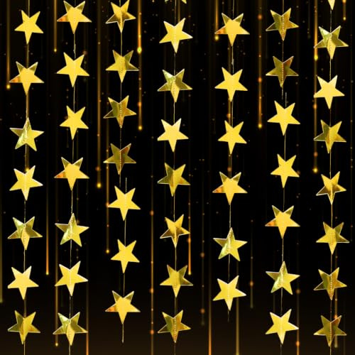 Sternengirlande Gold Glitzer, 6 Stück 4m Sterne Girlande Gold, Hängende Papier Girlande, für Geburtstage Hochzeiten Weihnachten Neujahr Dekoration