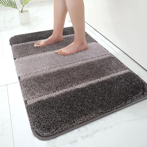 Paradise Products Bath Mat Non-Slip Bathroom Mat Super Absorbent Water, Washable rug Bath Mats, Soft Thick Microfiber Absorbent Bathroom Carpet Floor Mat (Charcoal/Grey, 50x80, Rectangular, Striped)