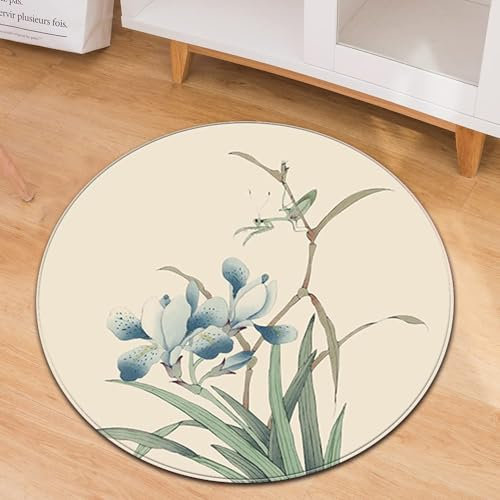 AIYINIY Grand tapis rond antidérapant de personnalité moderne de style chinois - Tapis de sol pour chambre à coucher, cuisine, salon, couloir, salle de bain (mante priante verte, 120 cm)