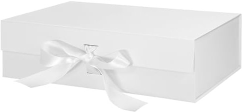 Weiße Geschenkboxen mit Deckel, 26,7 x 19 x 7,8 cm, magnetische Geschenkbox mit Bändern, Geschenkboxen für Halloween, Weihnachten, Geburtstagsgeschenk, Hochzeit