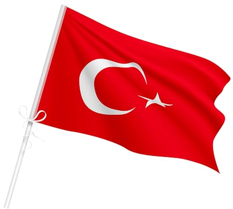 Piersando Türkei Stabfahne 60cm x 90cm mit 100cm Kunststoff Stab Stockfahne Fahne Fussball Basketball Handball EM WM Länderflagge Fanartikel Land Flagge Party Deko