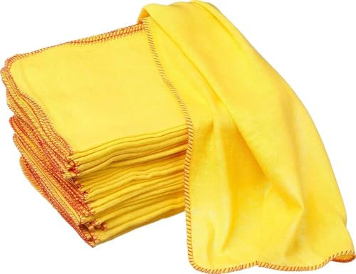 Yellow Dusters Cleaning Cloths 100% Cotton 35 x 45cm Lint Free Cloths for Oiling Wood Dusters for Cleaning Window, Car Duster, Multi-Surface Cleaner Dusting Cloth, Kitchen Duster Cloth ((Pack of 24))