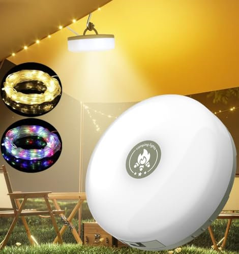 Camping Lichterkette Aufrollbar, 2 in 1 Tragbare 10m LED Lichterkette mit 8 Beleuchtungsmodi, Wasserdichte Campinglampe Taschenlampe für draußen, Drinnen, Zuhause, Wohnmobil, Garten, Terrasse