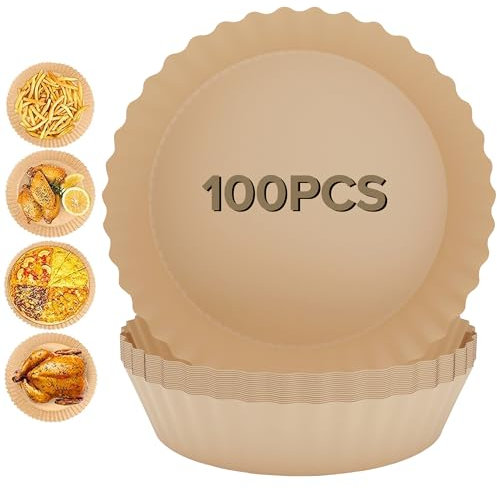 Air Fryer Liners 100 Pcs- Non-Stick 6.3 Inch Airfryer Liners Parchment Paper Disposable Oil & Water Proof Round Air Fryer Accessories for Baking, Roasting & Cooking