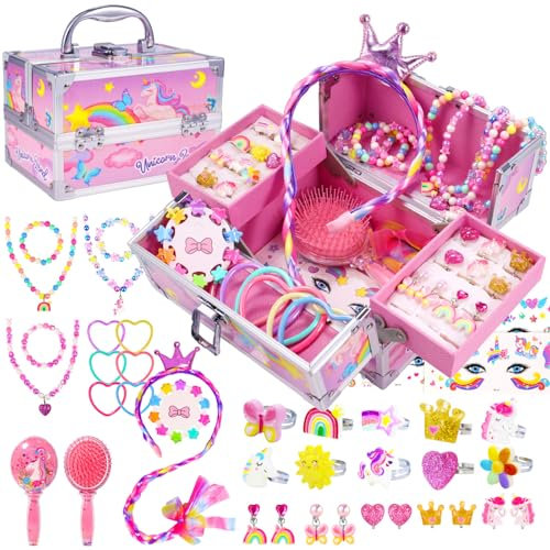PinkSheep Einhorn Kinder Schmuck Spielzeug Mädchen: Kleinkind Prinzessin Dress Up Einhorn Spielzeug Set, 3 4 5 6 7 8 9 10 Jahre, Geburtstag Weihnachts Geschenke