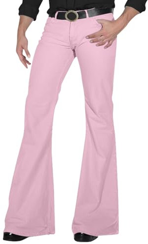 Pantalon évasé pour homme - Avec jambe évasée - Vintage - Punk - Avec poche - Stretch - Bas - Coupe hip hop - Style rétro des années 70 - Carnaval - Tenue disco, Rose, XXL