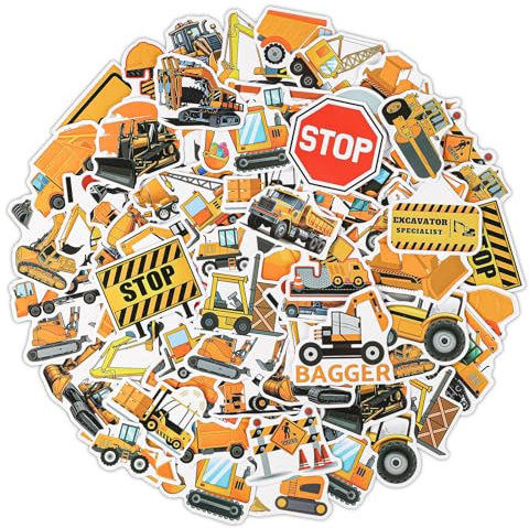 110st Baustellen Aufkleber, Fahrzeugaufkleber Lustig Sticker Fahrzeuge Zubehör Wasserfest für Kinder und Erwachsene Wasserflasche Laptop Bauhelm Dekoration