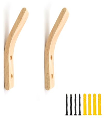 DEANKEJI Patere Murale Bois, 2 Pièces Patere Porte Manteau, Mural Porte Manteau Mural Bois, avec Vis et Tube D'expansion, Patere en Bois, pour Chambre, Salon et Bureau