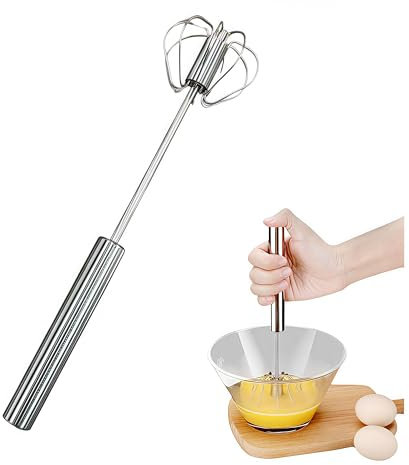 Alriedy Halbautomatischer Schneebesen,10 Zoll Halbautomatischer Schneebesen aus Edelstahl,Handmixer Ohne Strom,Stabmixer Für Schlagen,Leicht zu Reinigen, für Küche und Backen
