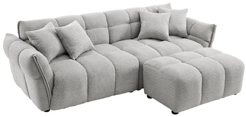Riess Ambiente Modernes XXL Sofa Cloud - 260cm - grau Bouclé - Bigsofa Federkern inkl. Kissen