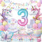 yosiio Unicorn Party Decorations, 3th Unicorn Birthday Decoration Set, Children's Party Tableware With Balloons for Girls 3 Years Birthday Supplies 16 Guests