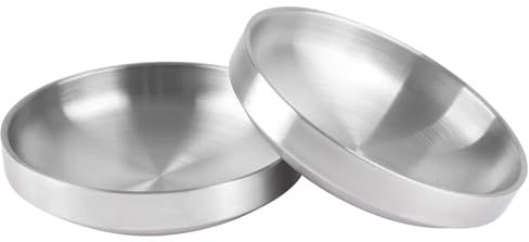2 Stück Edelstahl Katzennapf, Flach Futternapf Katze, Doppellagige Katzennäpfe aus Edelstahl,Sturzsicher Katzenfutter Napf für Trockenfutter und Nassfutter(15 * 15cm)