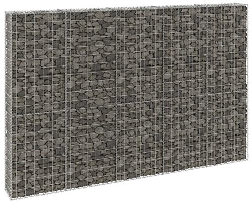 Cinyiqo 147823 Gabion Wall with Covers Galvanised Steel 300x30x200 cm Gabion Basket, Metal Gabion Cage,Mesh for Stones, Galvanised, Garden Decor Wall Partition