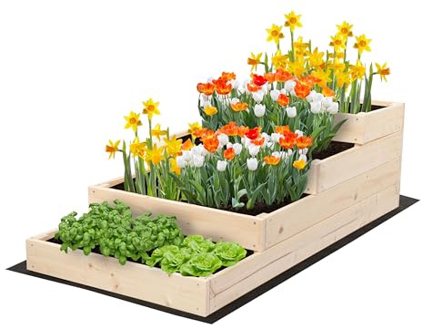 MODO24 Hochbeet Holz, 4-stufiger, Blumenkasten 36x60x120 cm, Natur | Komplettes Anzuchtset inkl. Schrauben, Dekoratives Gemüsebeet, Kräuterbeet & Blumenkasten für Garten und Terrasse