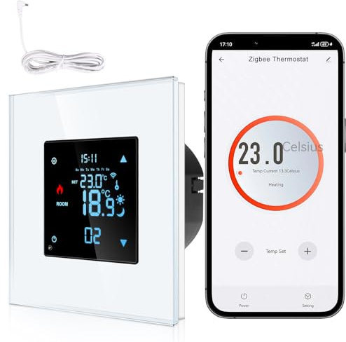 CNBINGO Zigbee - Termostato intelligente da incasso con sonda, termostato digitale per acqua, riscaldamento a pavimento e caldaia, compatibile con Alexa e Google Assistant, controllo vocale, bianco