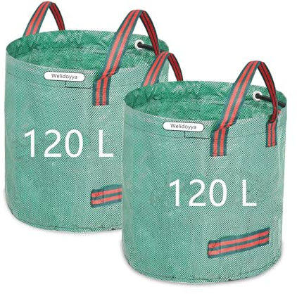 Garden waste bags 120 Litre reusable garden bags heavy duty with handles(Pack of 2)