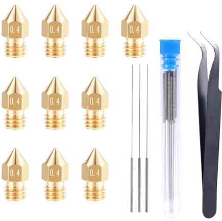 lasuroa 21pcs 3D Printer Nozzle Cleaning Kit, Nozzle Cleaner Tools Include 10pcs Stainless Steel Needles Tweezers 10pcs MK8 Nozzles 0.4mm for Makerbot Creality CR-10 MK8 Makerbot Reprap Prusa I3
