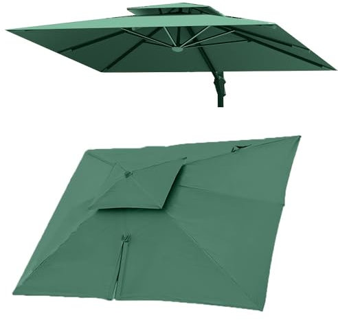 Telo di ricambio for ombrellone rettangolare 3x4m, 8 stecche, parasole da esterno a sbalzo, anti-UV, copertura di ricambio superiore(Dark green,Single top 3x4m(10' x 13'))