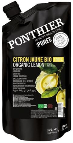 Ponthier BIO Zitrone-Frucht-Püree - 12x 1kg - Püree aus sizilianischen Zitronen, exotisch fruchtige Zitrusfrüchte für Eis, Sorbet, Muffins, Kuchen, Shakes, Smoothies, Cocktails, Ingwer-Zitronen-Tee