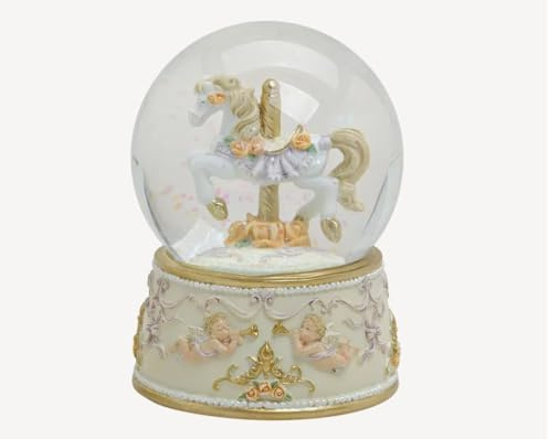 Spieluhr/Glimmerkugel Nostalgie Pferd mit Melodie, Spieluhr Glimmerkugel Nostalgie Pferd – Schneekugel mit Melodie & Glitzereffekt, Karussellpferd im Glas, detailreich & edel