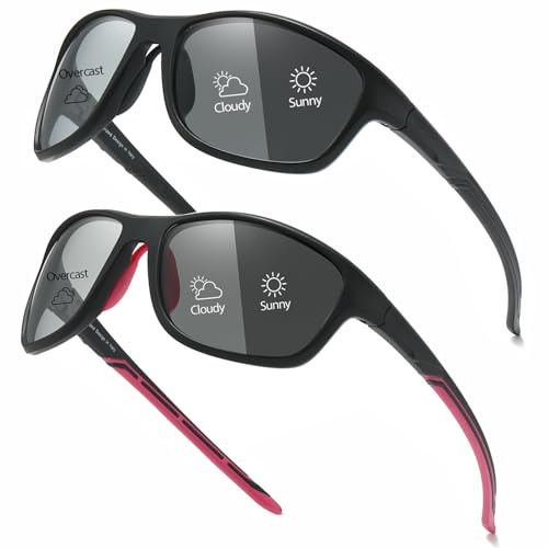 Myiaur 2 Pack Fahrradbrille Selbsttönend Damen & Herren Sportbrille | Photochrome Polarisierte Sonnenbrille, UV400, für Radfahren, Laufen