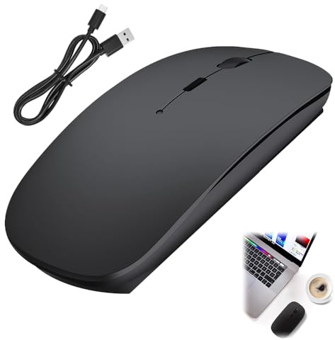 Amztour Souris sans Fil Rechargeable Compatible avec PC/Tablet/Laptop | 2.4G Silence Optique Souris Bluetooth Portée de 10 m 3 DPI Réglable (Noir)(800/1200/1600)