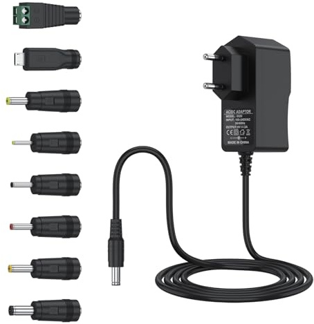 Netzadapter, 5 V, 2 A, Ladegerät, AC 220 V, 230 V auf DC5 V, 2000 mA, 1500 mA, 1000 mA, 500 mA, Netzteil, 8 DC-Adapter, Konverter 5 V, AC DC, kabellos (schwarz)