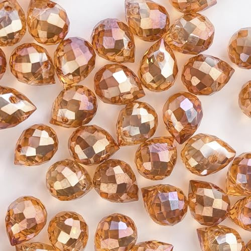 100Pcs Crystal Beads 8x10mm,Shiny Teardrop Shape Crystal Glass Beads,Faceted Crystal Beads Bulk for DIY Craft Jewelry Making,Necklace Bracelet Earring Phone Charms Strap (Champagne Gold)