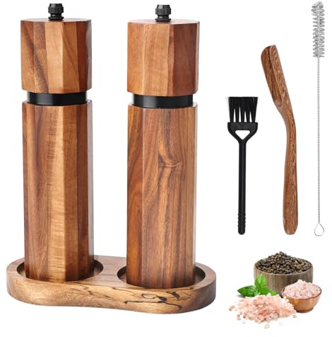 Foyucool Moulin Épice Bois Set de 2 Avec Cuillère, 8 Pouces Octogonal