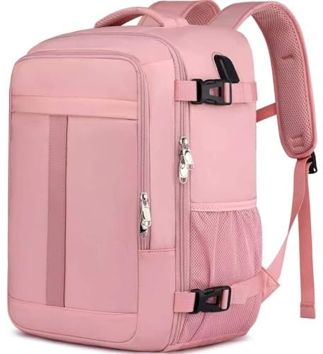 PUSLOM Ryanair Handgepäck 40x30x20 Rucksack 40x30x20 Eurowings Handgepäck Rucksack Flugzeug Reiserucksack Handgepäck Tasche Laptop Rucksack 14 Zoll mit USB Ladeanschluss Reisetasche für Damen,Rosa