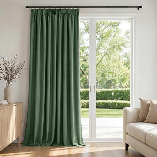 Deconovo Gardinen mit Kräuselband Verdunkelnd Blickdicht Vorhang Oliv Grün | 1er Set, H 245 x B 140 cm, Thermogardine, Wohnzimmer und Schlafzimmer Gardinen, für Thermal Curtains, Übergardinen