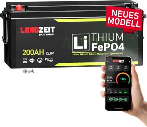 LANGZEIT LiFePO4 200Ah 12V Bluetooth Lithium Batterie Solarbatterie Akku