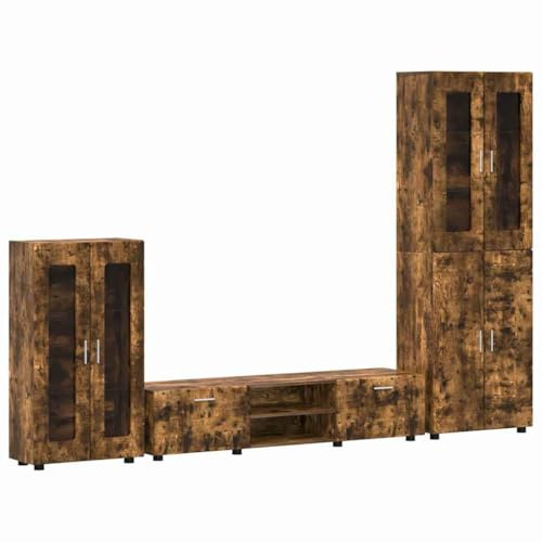 XHNIFBN Set di mobili per TV Florin, 3 pezzi, con credenza, mobile basso e mobile alto, materiale in legno effetto rovere affumicato, superficie opaca, design moderno per il soggiorno