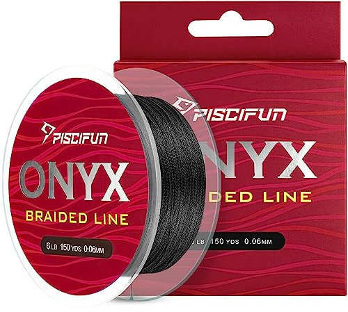 Piscifun ONYX PE Braided Fishing String Line-Zero Stretch-Abrasion Resistant-Strong Fishing Wire-Braid Line 150Yards 12lb Black